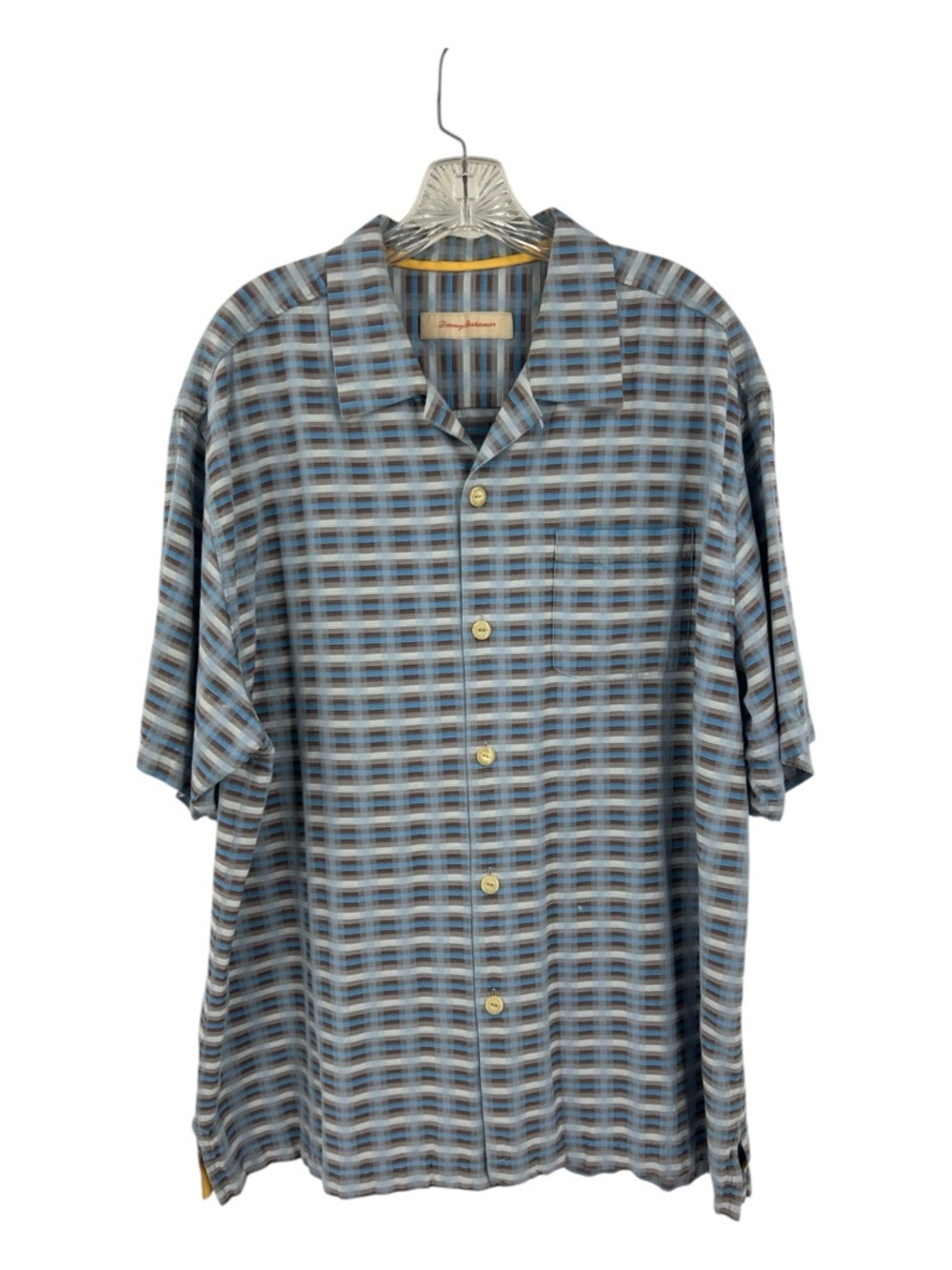 Tommy Bahama Geo Tini Plaid Camp Shirt Short Sleeve button down SZ XLTG